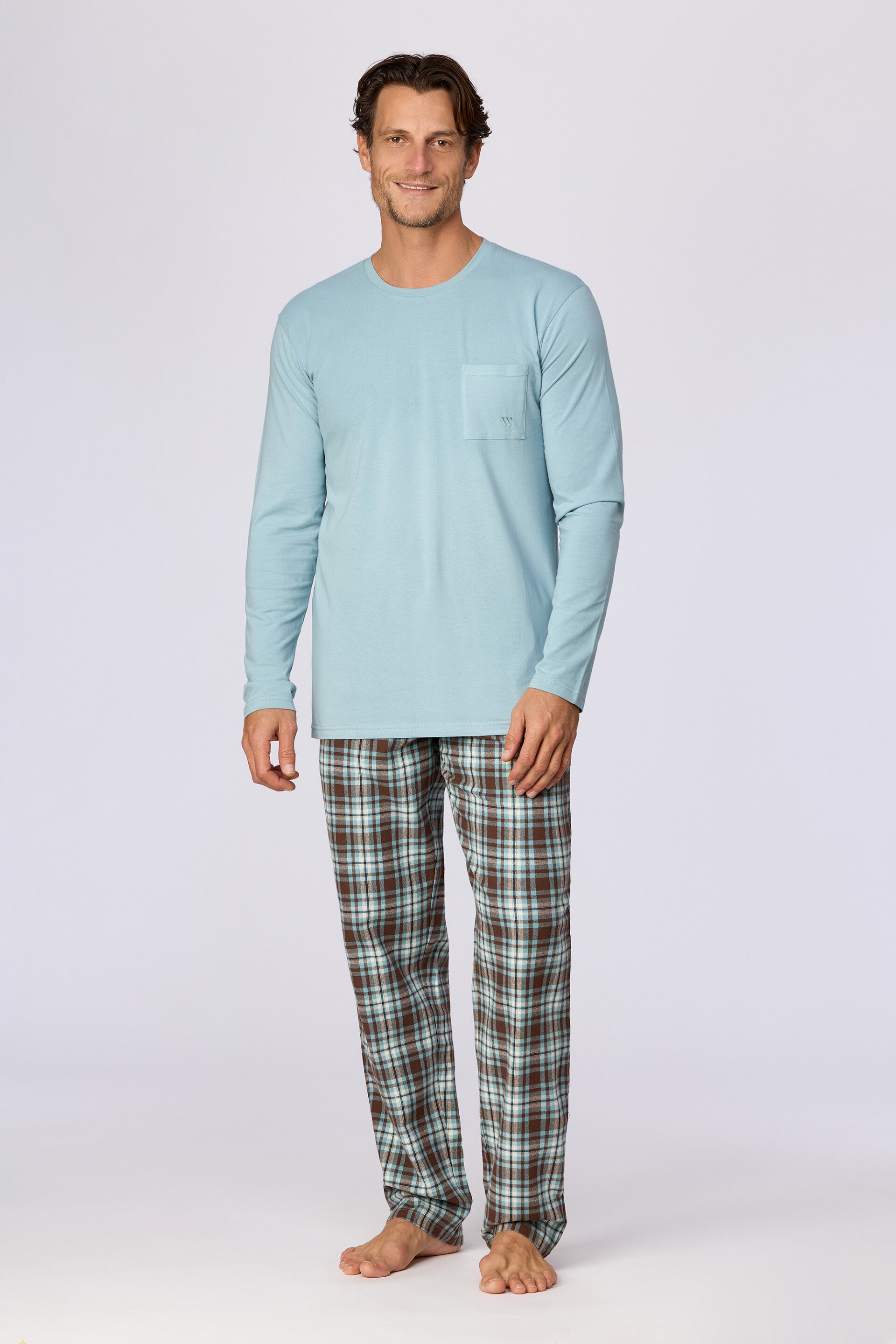 Blauw-grijze pyjama van geweven katoen - large