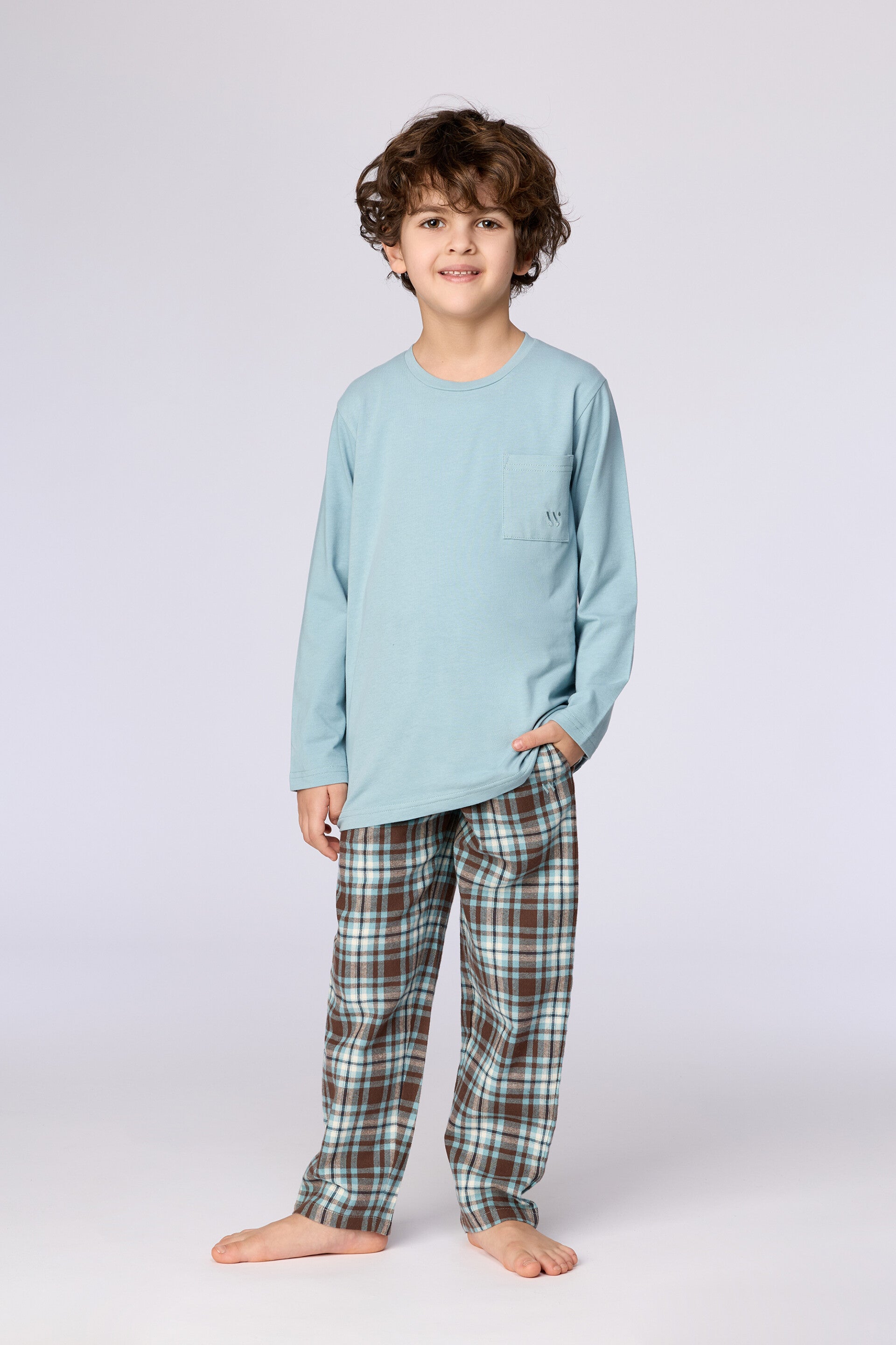 Blauw-grijze pyjama van geweven katoen - 12 jaar