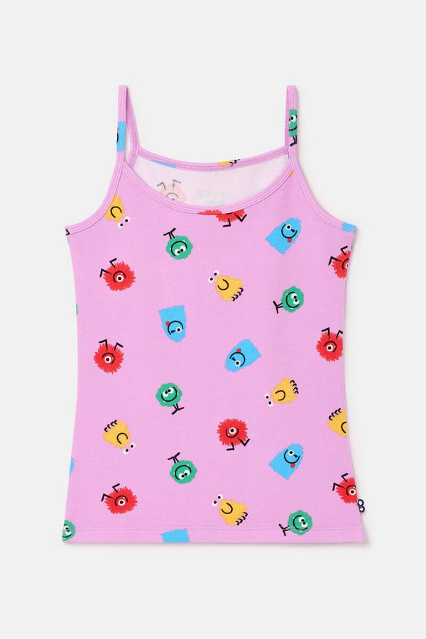 Meisjes Singlet, alien alloverprint roze - 4 jaar
