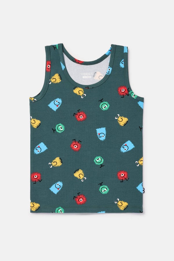 Jongens Singlet, groene alienprint - 3 jaar