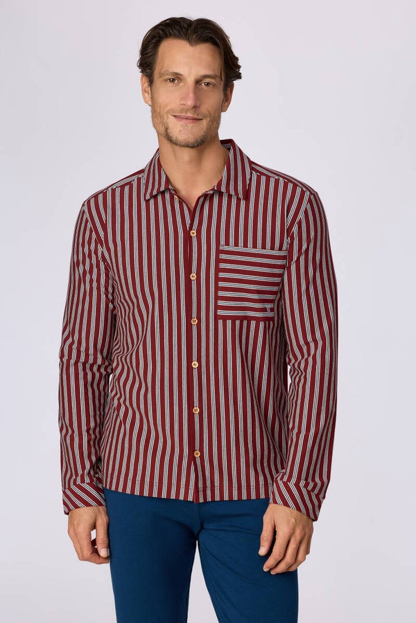 Heren pyjama, bordeaux streep gestreept - medium