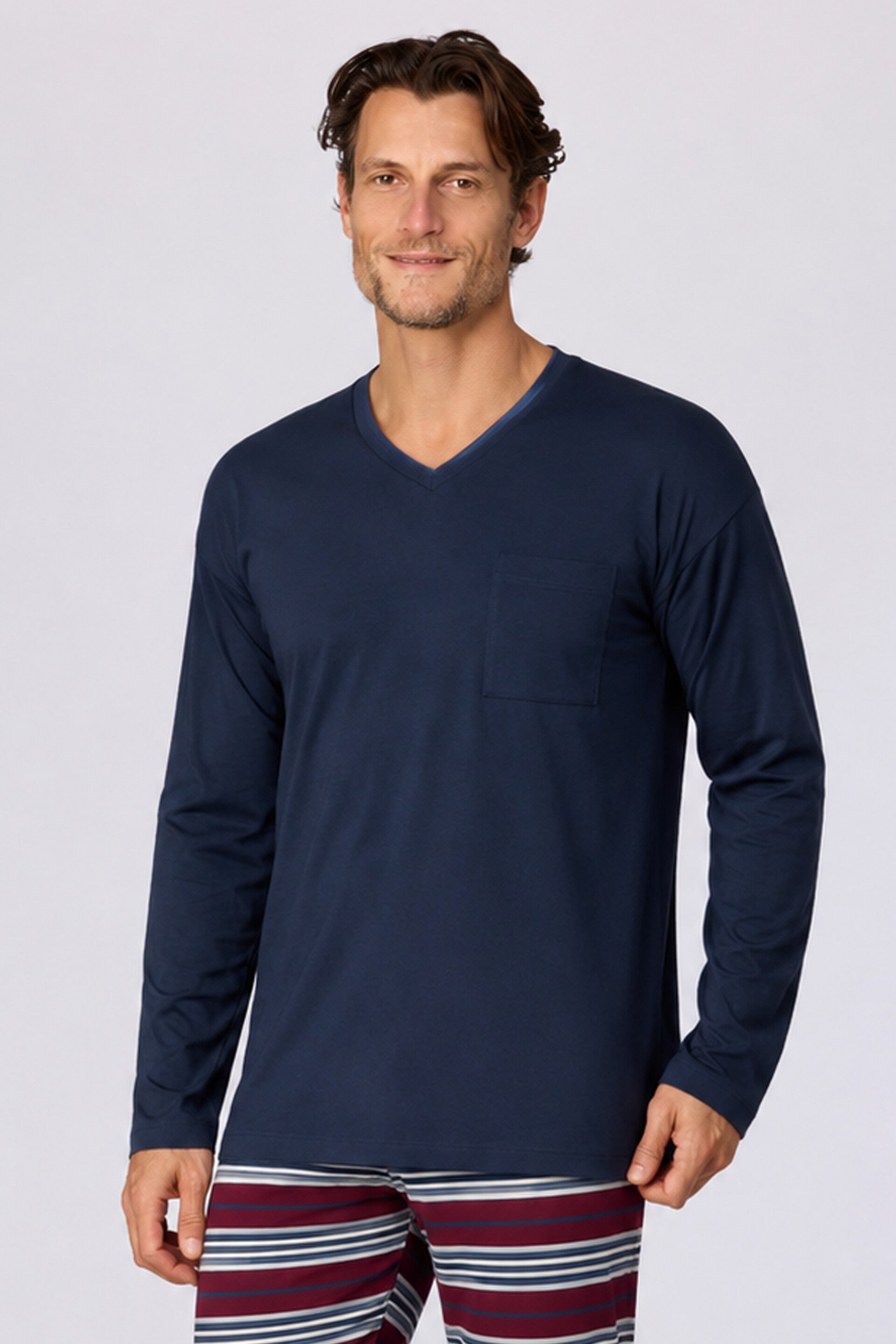 Heren pyjama, donkerblauw - smal
