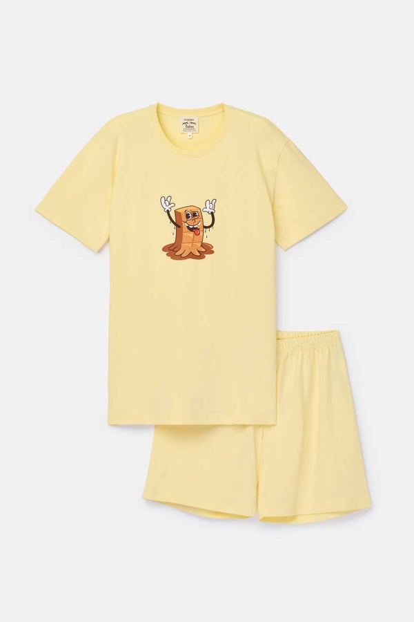 Jongens-Heren pyjama, lichtgeel, smal