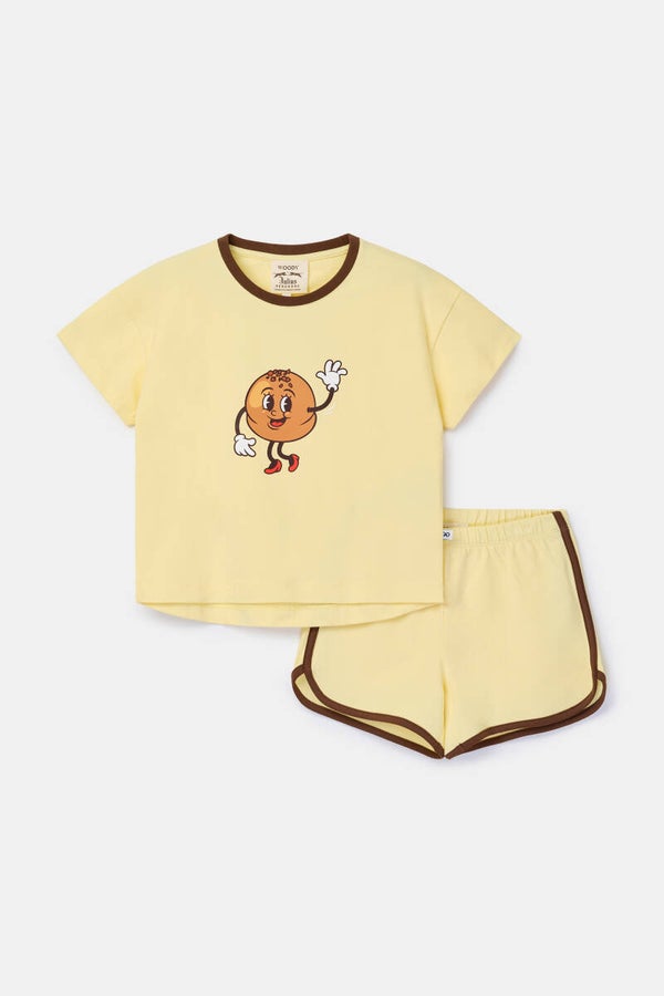 Meisjes-Dames pyjama, lichtgeel, 16 jaar