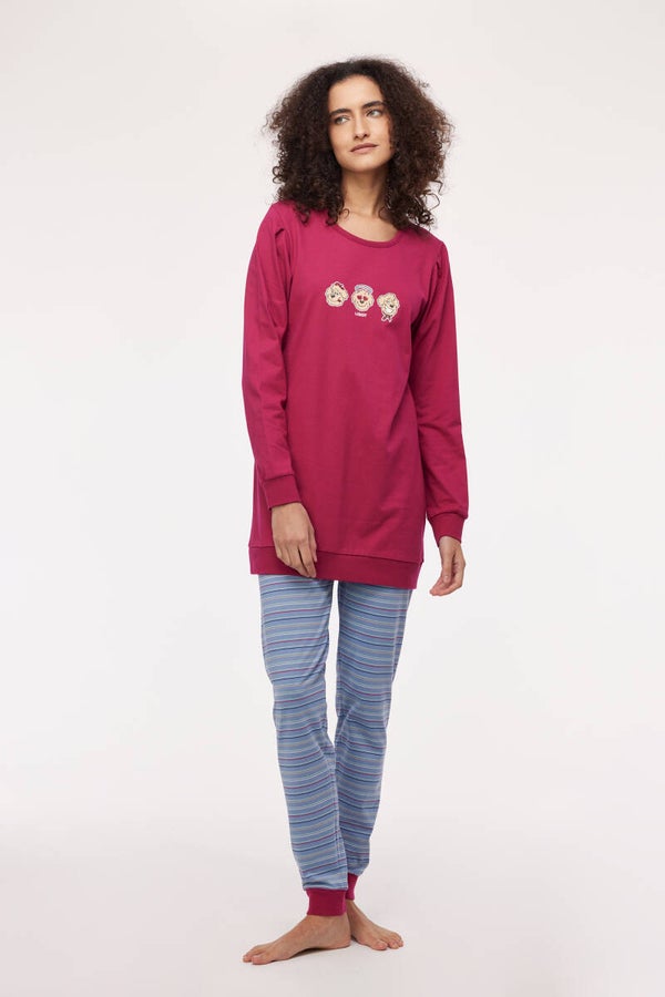 Rode pyjama van katoen, thema labradoodle, smal