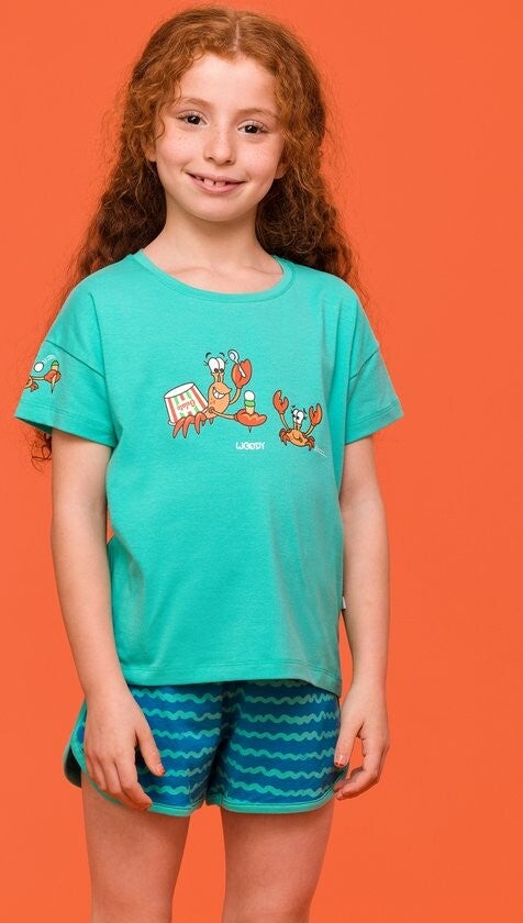 pyjama meisjes - kreeft - turquoise - 14 jaar