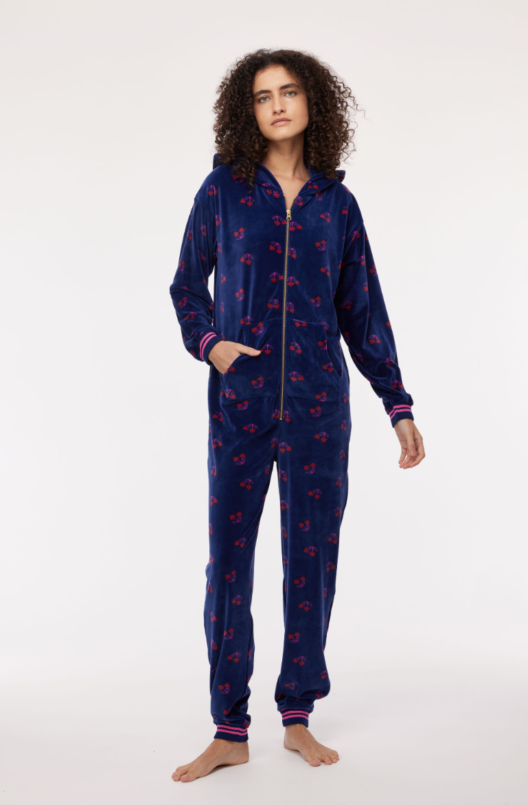 Blauwe onesie van velours, medium