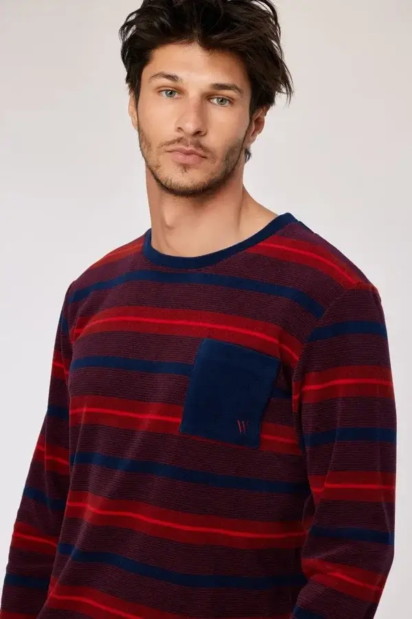 Rood gestreepte pyjama in polar fleece, smal