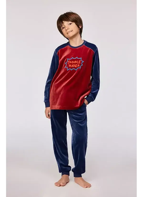 Jongens Pyjama Donkerrood, velours, 12 jaar