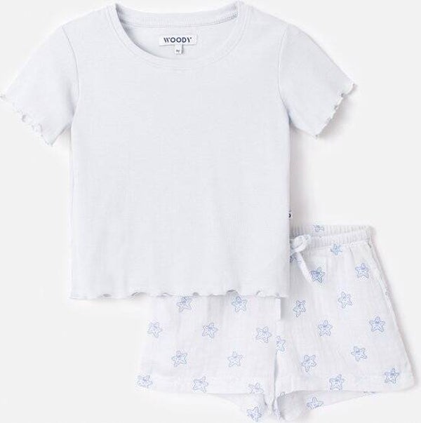 Pyjama met broekje in tetra - lichtblauw - all-overprint zeesterren - smal