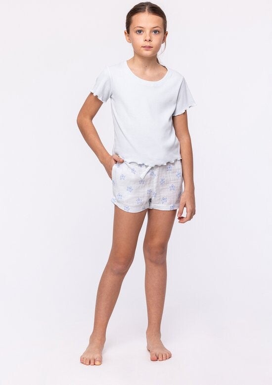 pyjama meisjes met broekje in tetra - lichtblauw - all-overprint zeesterren - 6 jaar