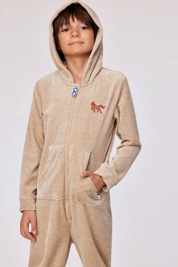 Onesie unisex velours - beige - pony - 16 jaar