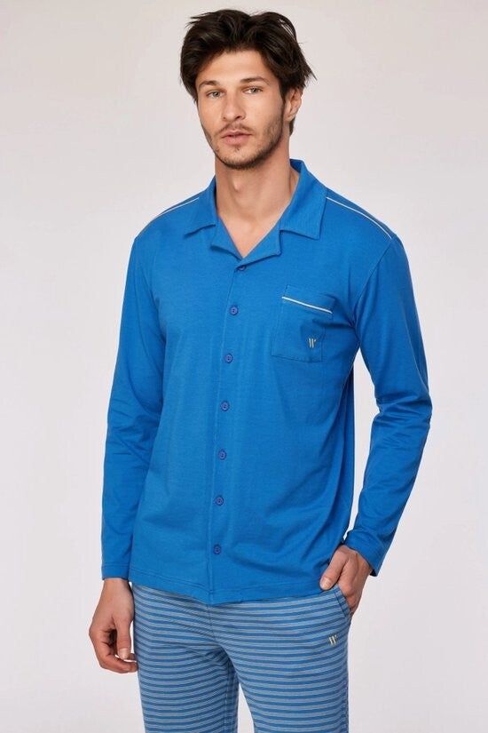 pyjama heren doorknoop - blauw - X-large