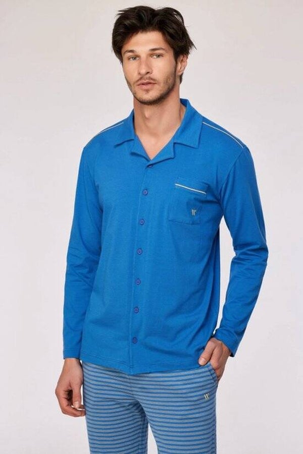 pyjama heren doorknoop - blauw - X-large