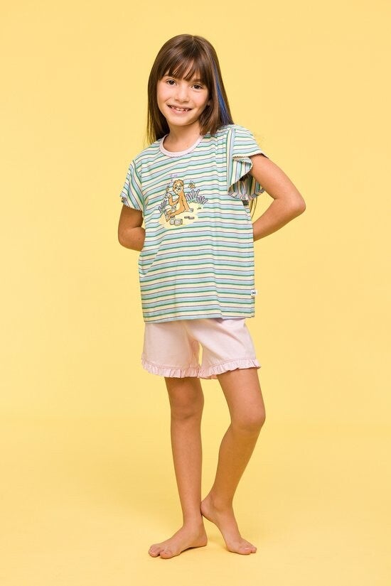 pyjama meisjes - luiaard - streep - 10 jaar