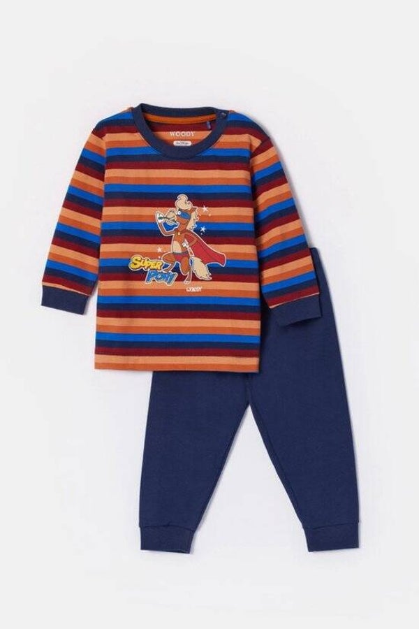 Meerkleurige gestreepte pyjama in katoen met pony, medium