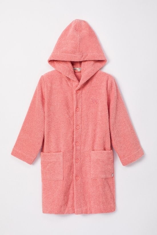 badjas in badstof unisex, koraal, 8 jaar