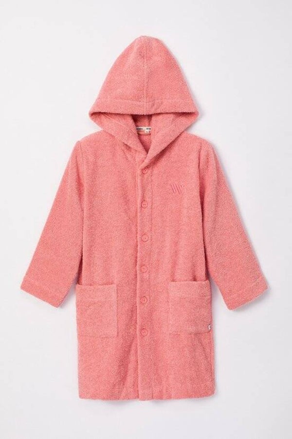 badjas in badstof unisex, koraal, 12 jaar