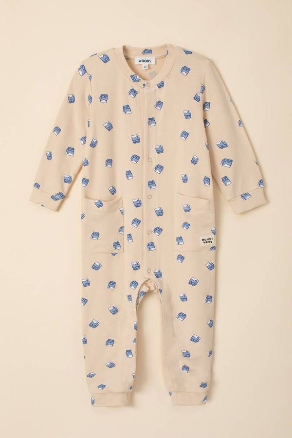 Unisex rompertje met alloverprint van melkkartons, 12 maand