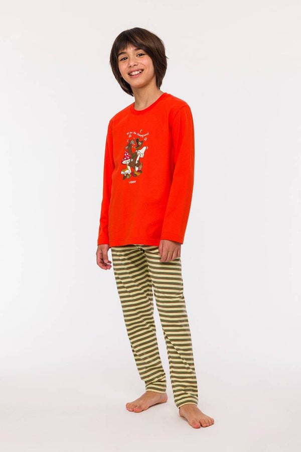 Woody pyjama jongens/heren - rood - eend, 10 jaar