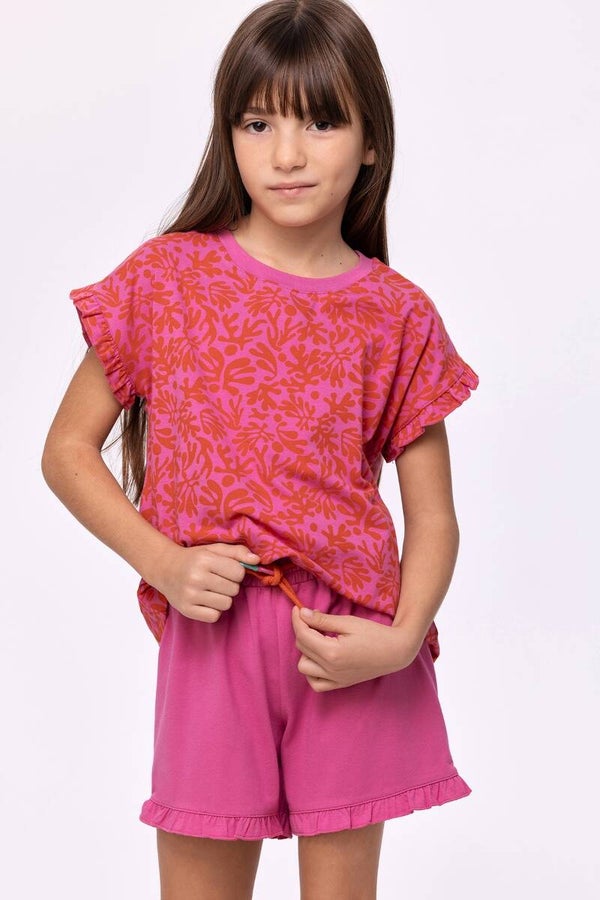 Pyjama rode koraal print, 6 jaar