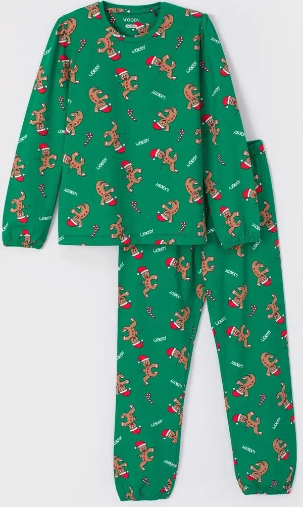 Meisjespyjama - groen kerstthema, 12 jaar