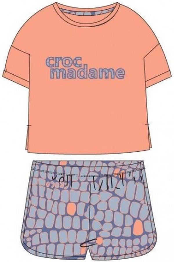Pyjama meisjes/dames - zalmroze - kroko print - smal