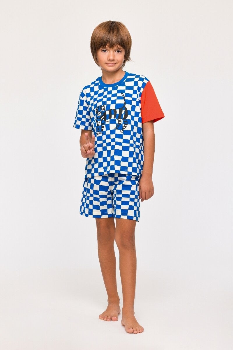 Jongens pyjama blauwe ruit, 6 jaar