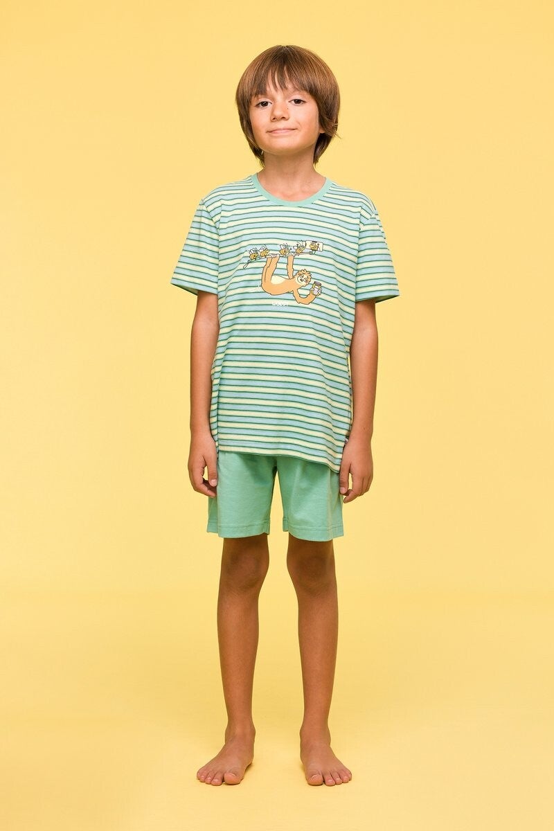 Pyjama jongens/heren - multicolor - luiaard - 10 jaar