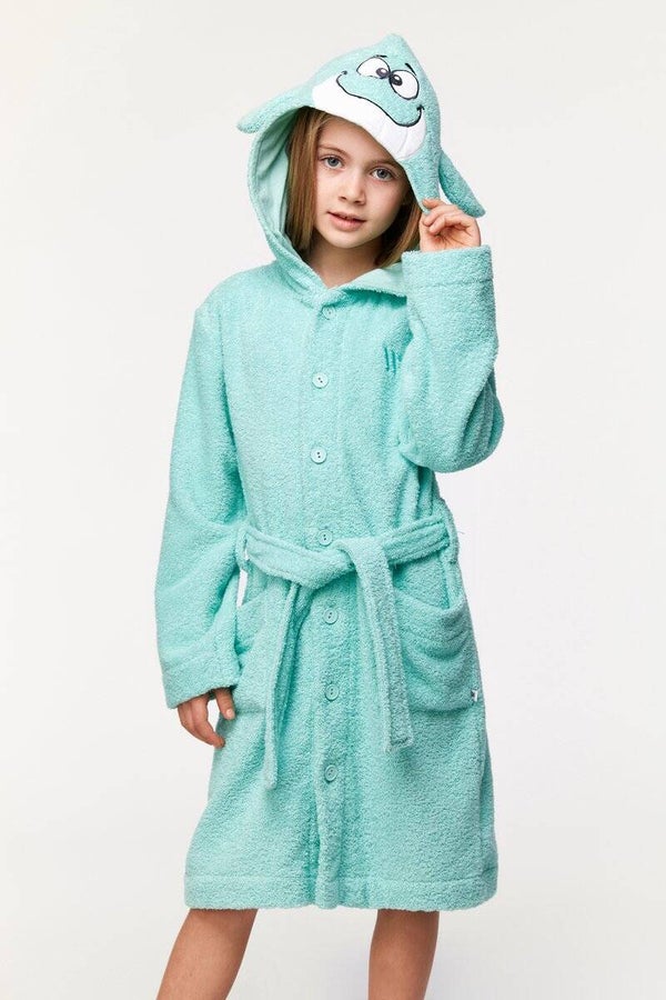 badjas unisex, badstof, turquoise, thema walvis, 8 jaar
