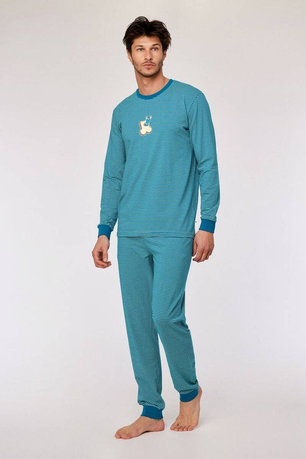 pyjama jongens/heren - groen gestreept - duif -