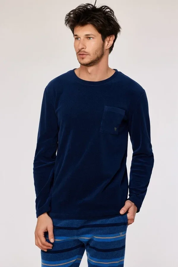 pyjama heren - donkerblauw, warme polar fleece stof - X-large