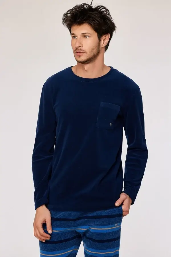 pyjama heren - donkerblauw, warme polar fleece stof - X-large