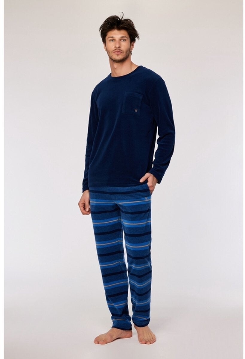pyjama heren - donkerblauw, warme polar fleece stof - medium