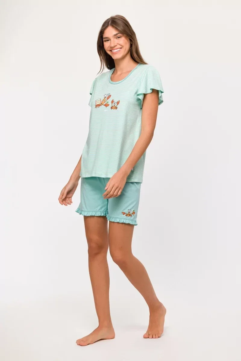 Heremietkreeft Dames Pyjama - lichtblauwe streep, X-large