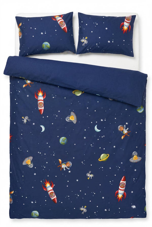 Dekbedovertrek met kussensloop, galaxy alloverprint - 240x220cm