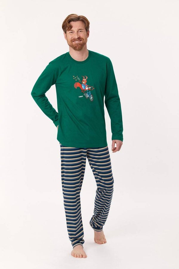 Woody pyjama heren - donkergroen - eekhoorn, smal