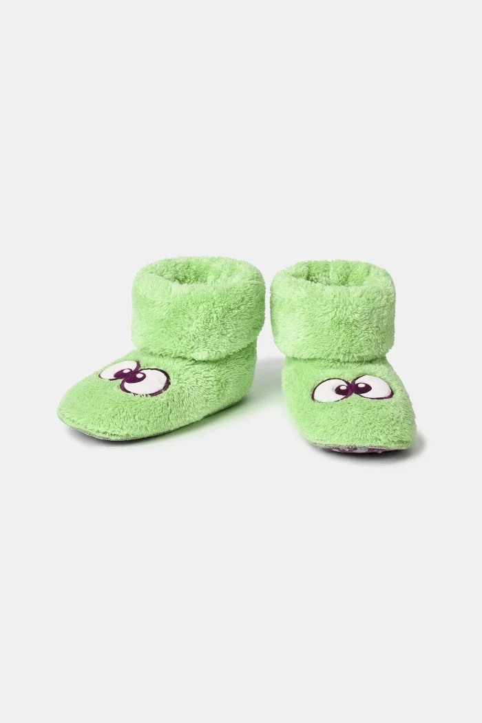 Groene pantoffels met grappige oogjes, maat 26-30