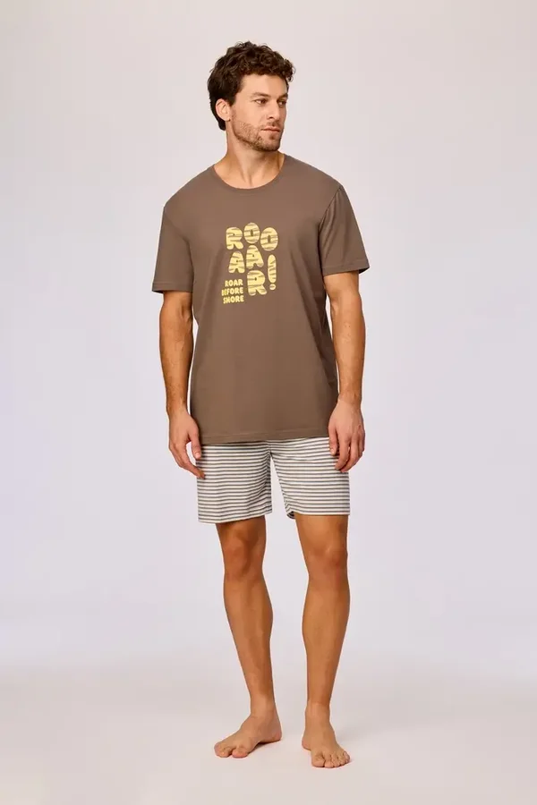 Bruin gestreepte pyjama van soepel katoen - X-large