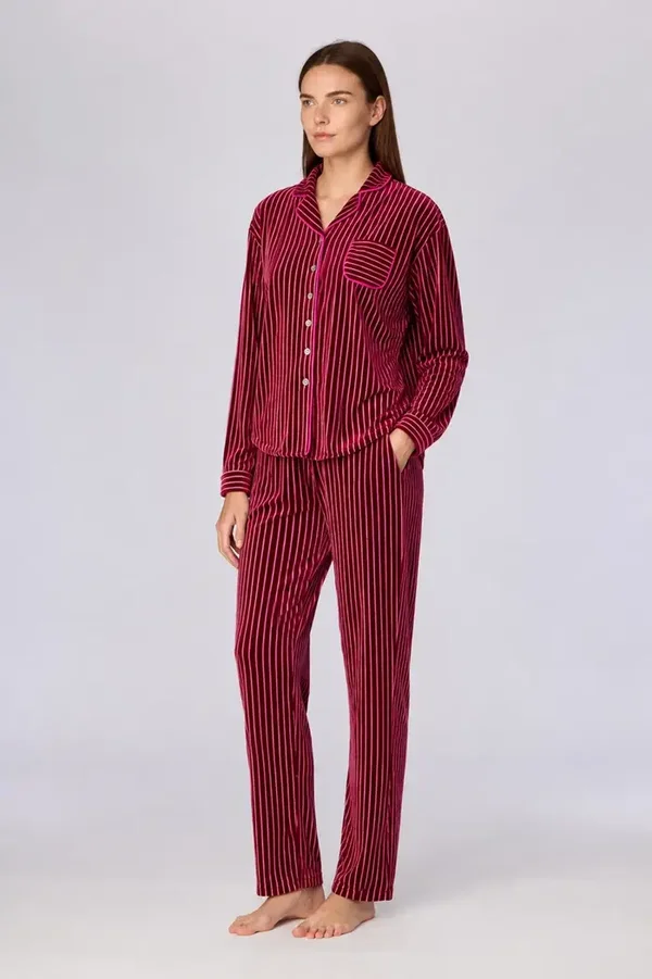 Bordeaux-roze pyjama van velours - XX-large