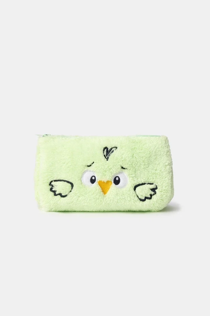 Groen tasje in teddystof met duif