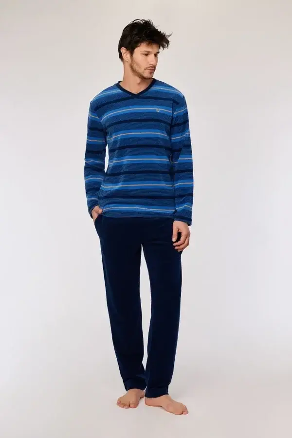 Blauw gestreepte pyjama in polar fleece, medium