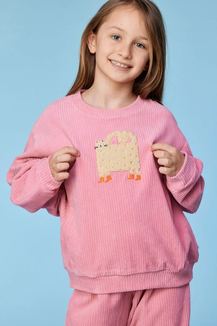 Roze gestreepte pyjama in velours, 10 jaar