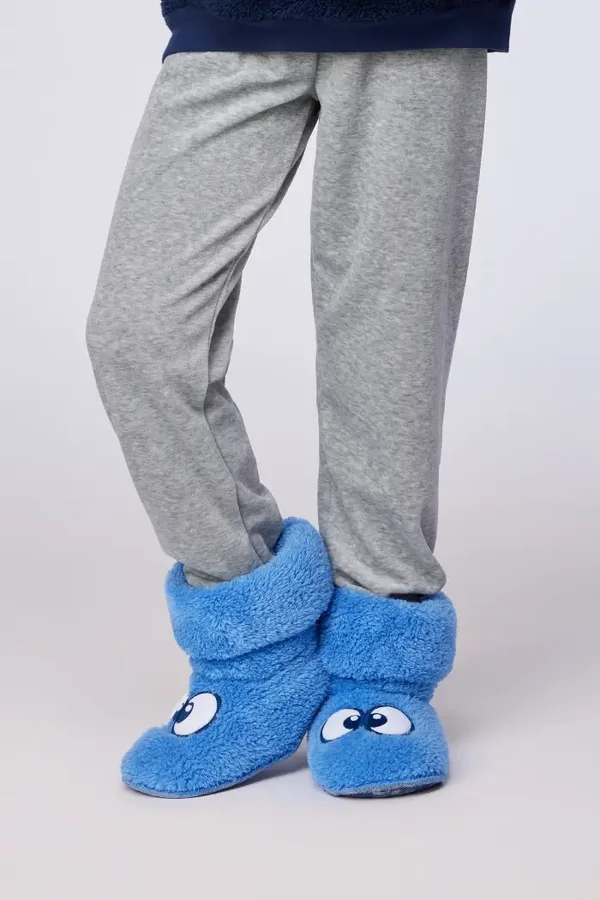 Blauwe pantoffels met grappige ogen, maat 37-40