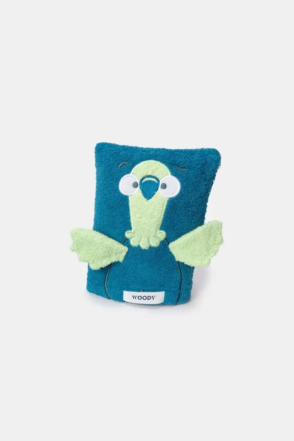 Groenblauw washandje met duifmotief