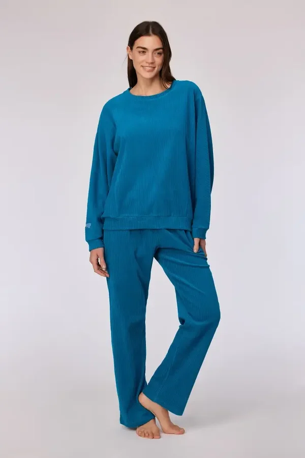 Groenblauw gestreepte pyjama in velours, XXL