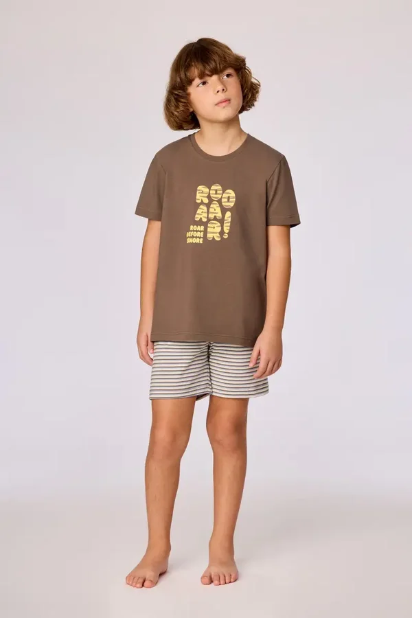 Bruin gestreepte pyjama van soepel katoen - 14 jaar