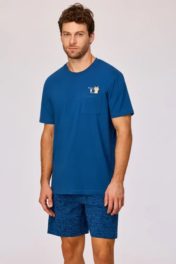 Blauwe pyjama van soepel katoen - smal