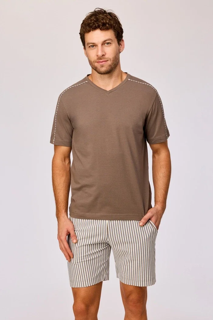 Bruin gestreepte pyjama van soepel katoen - medium