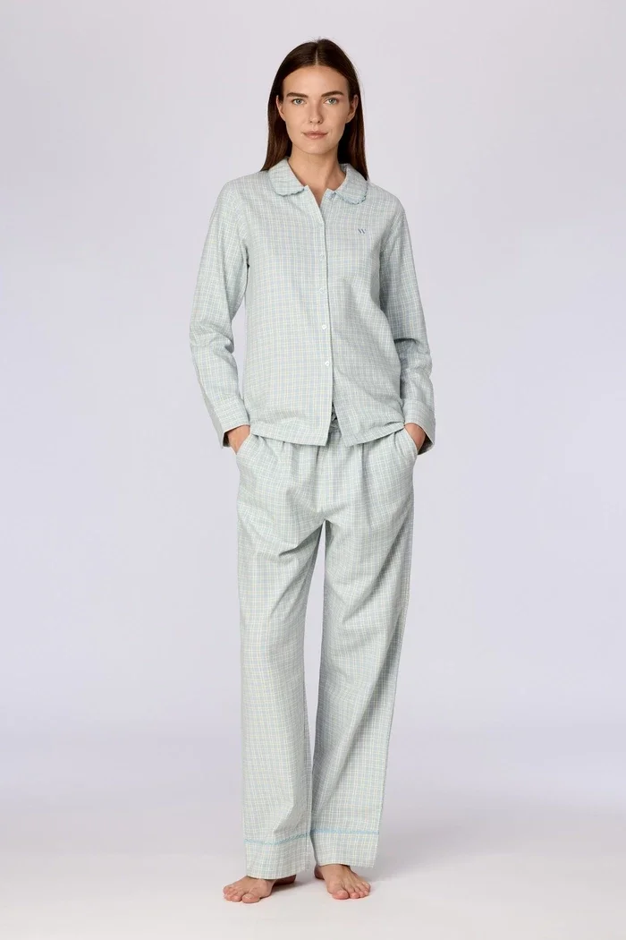 Blauw geruite pyjama van geweven katoen - medium